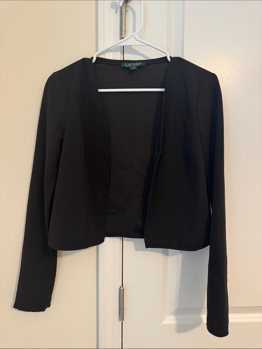 LAUREN Ralph Lauren Women’s Black Open-Front Cropped Blazer